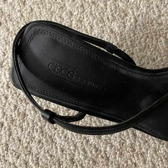 ASOS black strappy square toe kitten heels sz 7 - Picture 2 of 4